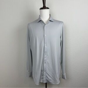 Mizzen+Main Men’s performance long sleeve dress shirt gingham beige | L Trim Fit